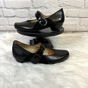 Ziera Black Leather Mary Jane Strap Shoes with Small Heel Size 7